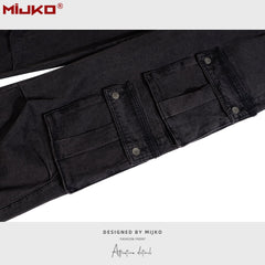 Mens Vintage Pants Multi-pocket Wide-foot Bootcut Jeans MIJKO