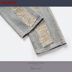 Mens Vintage Pants Old Ripped Slim Jeans MIJKO