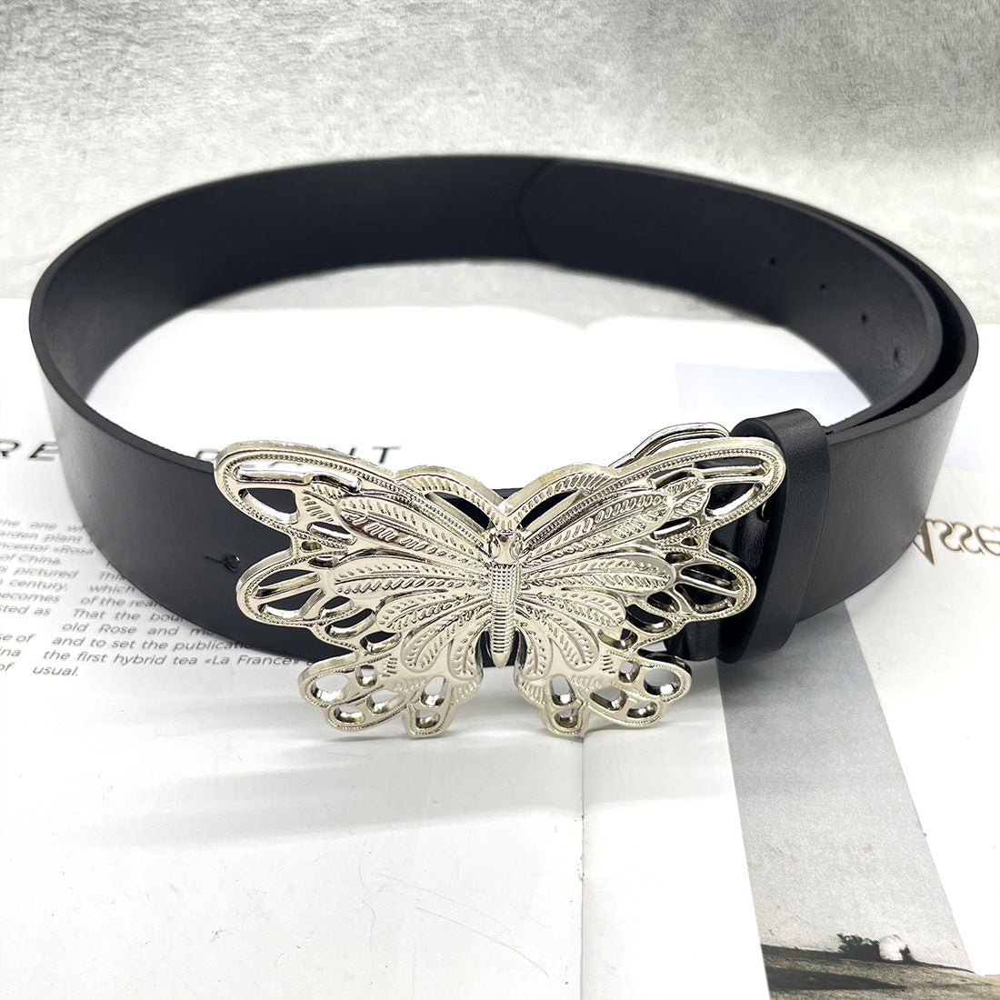 Hip-hop punk style metal hollow butterfly button decorative belt women with denim skirt fashionable and fresh