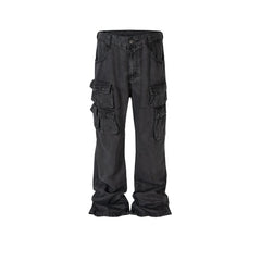 Mens Vintage Pants Multi Pocket Wide Feet Cool Jeans MIJKO