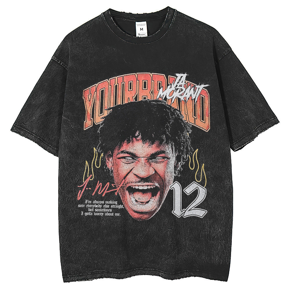 Mens T Shirts Summer Vintage Washed Old Printed Short Sleeve T-Shirts