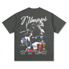 Mens Vintage Football T-Shirt Mbappe Vintage Cotton Short Sleeve Summer Loose Top T-Shirt