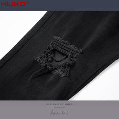 Mens Vintage Pants Zipper Leg Ripped Unisex Jeans MIJKO