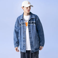 Men's Patterned Denim Jacket Loose Plus Casual Retro Top Plus Size Men Denim Jacket