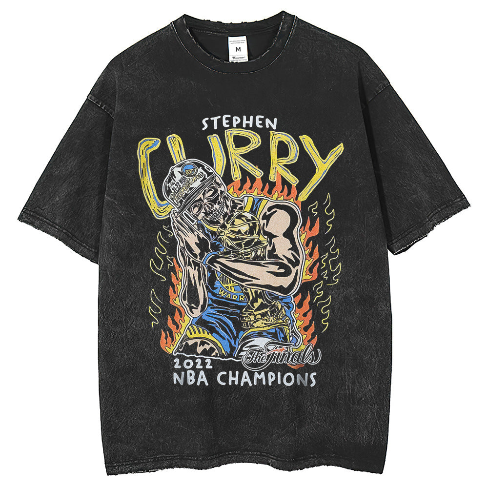 Mens T Shirts Curry Short Sleeve T-Shirt Loose Wash Old