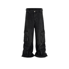 Men's Vintage Pants Men's Wide Leg Jeans Washed Black Trousers Tide MIJKO