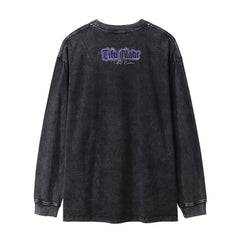 Men Long Sleeve T Shirt Abstract Printing Rock Washed Distressed T-shirt