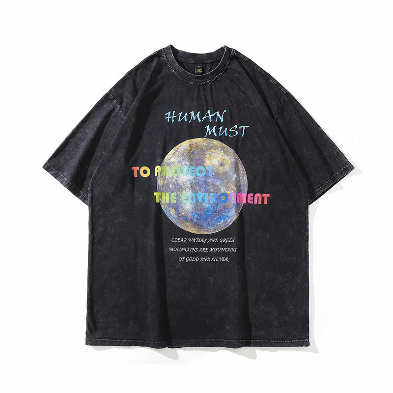 Men T Shirt Short-Sleeved T-shirt Men's Loose Retro Ins Street Couple