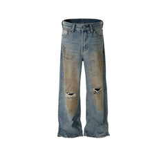 Mens Vintage Pants Ripped Straight Old Jeans MIJKO