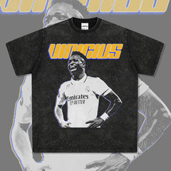 Mens Vintage Football T-Shirt Vintage Vini Jr Vinícius Printed Short Sleeve T-Shirt Washed
