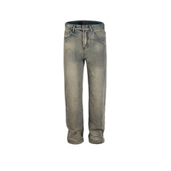 Men Vintage Pants retro washing water old trousers men's and women's straight jeans MIJKO