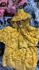 2026 new monkey small embroidery tide brand Bape shark head camouflage candy color hooded zipper sweater casual hoodie