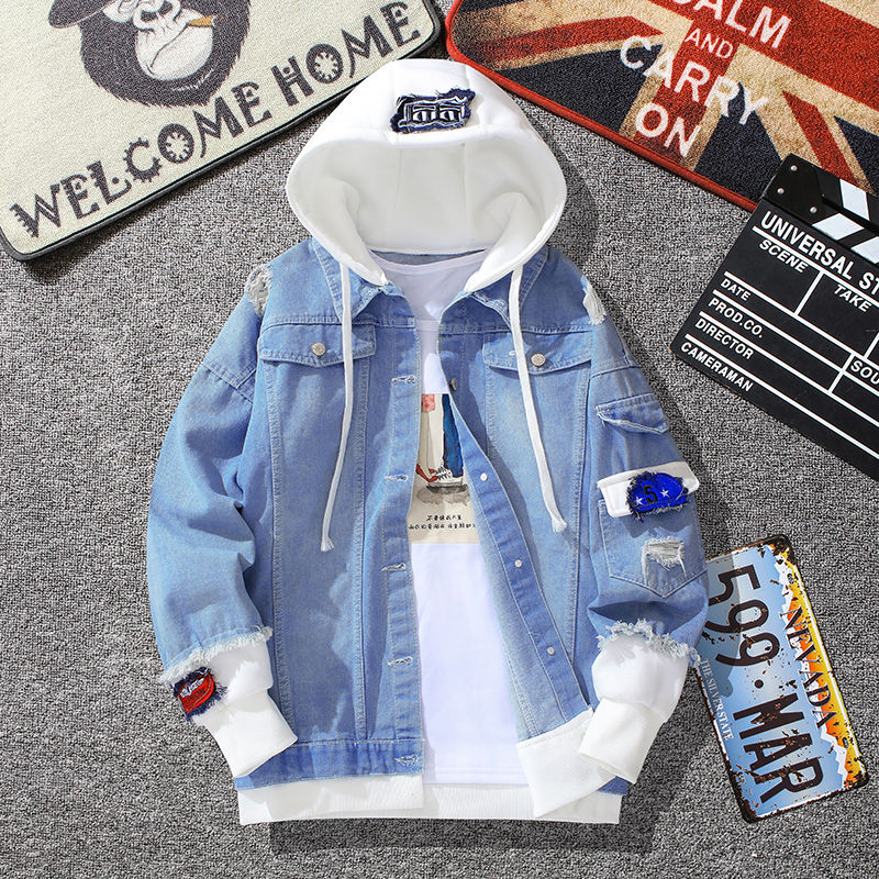 Blouson en jean à capuche pour homme, veste de baseball, vêtements décontractés polyvalents, grande taille, blouson en jean ample pour homme