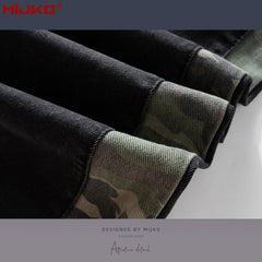 Men Vintage Pants Camouflage Splicing Slim-Fit Casual Jeans MIJKO