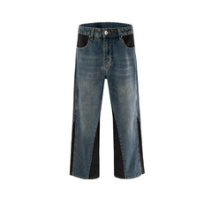 Men Vintage Pants contrasting patchwork trousers men's and women's washed water old jeans MIJKO