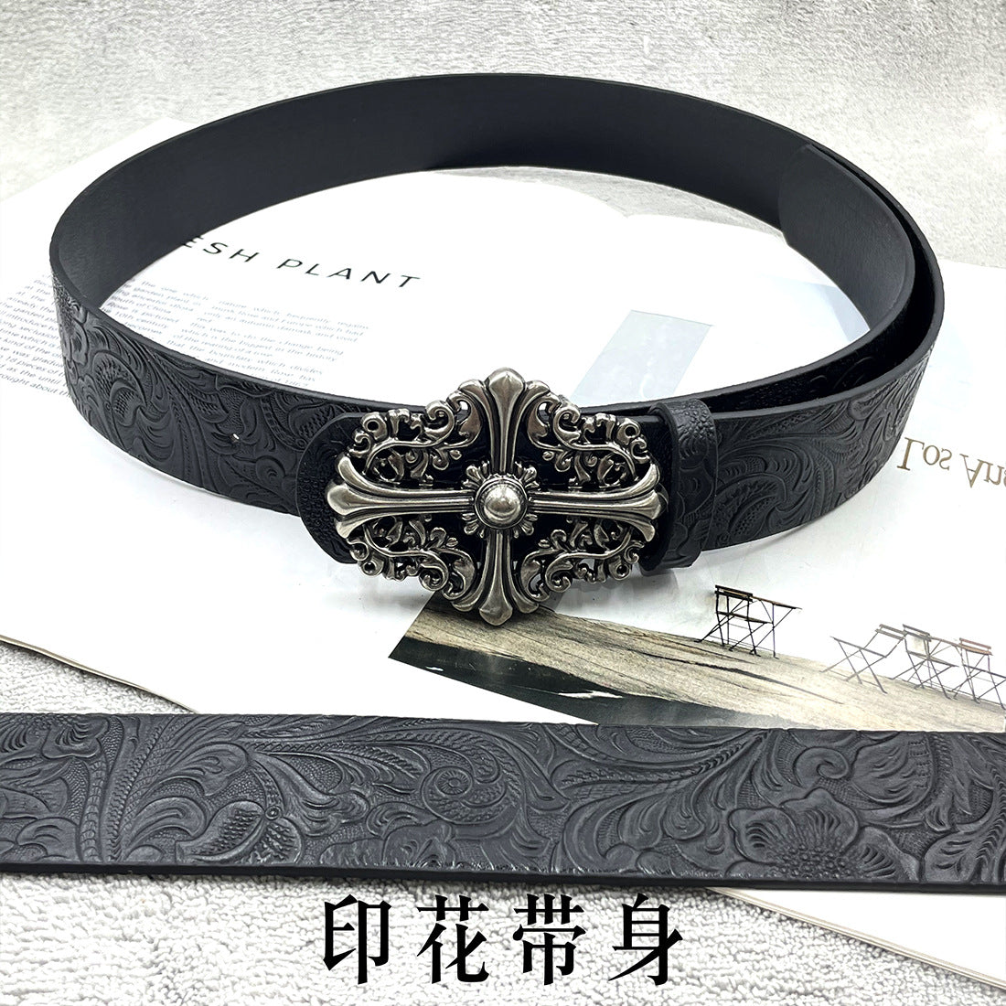 New trendy locomotive men's and women's belts retro denim punk style cross rivet belt jeans with trendy