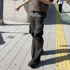 Men Vintage Pants Casual trousers three-dimensional pocket micro-zipper overalls MIJKO