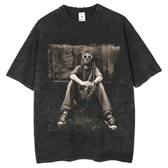 Mens T Shirts Loose Vintage Printing Wash Water Old T-Shirts