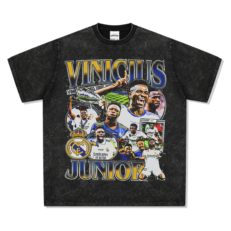 Mens Vintage Football T-Shirt MODRIC Printed Short Sleeve T-Shirt Vintage Wash