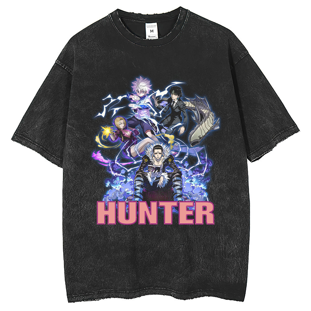 Men T Shirts Full-time Hunter Print T-Shirt Short Sleeve Washed Old