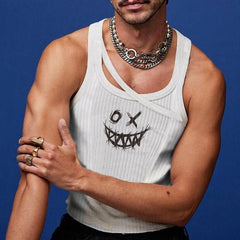 Rave Outfits Mens Vest White with Printed Pattern T-shirt