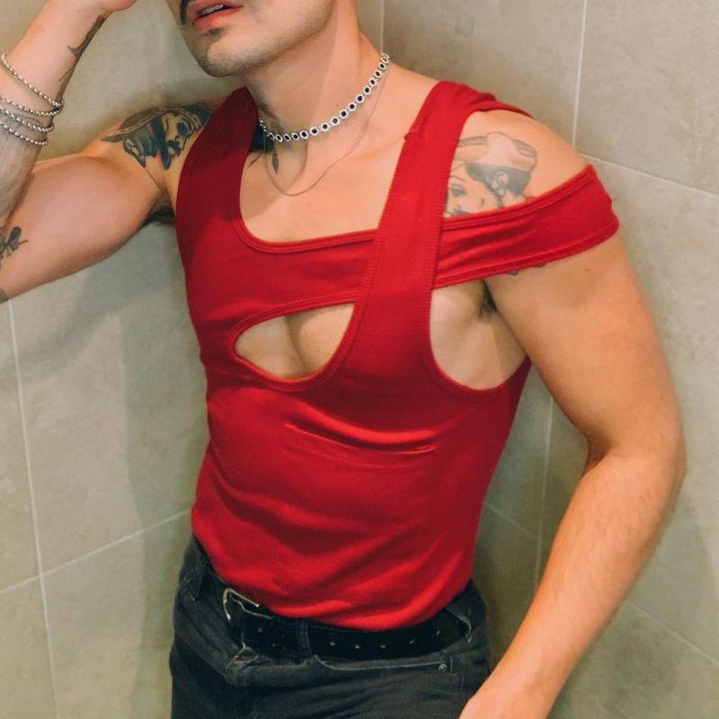 Rave Outfits Mens Vest Hollow Bottoming Shirt