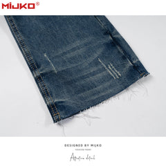 Mens Vintage Pants Ragged Patch Unisex Jeans MIJKO