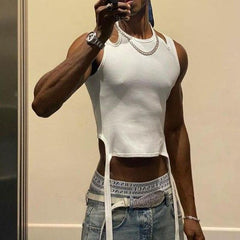 Rave Outfits Men Vest Shoulder Strap Stretch Knitted