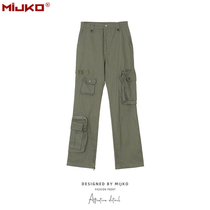 Mens Vintage Pants Chain Leg Casual Overalls MIJKO