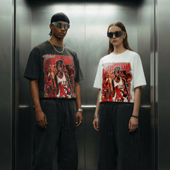 Vintage MJ Air Trapeze Printed Wide Short Sleeve T-Shirt Washed American Heavy Cotton Crew Neck Hooded Sweater