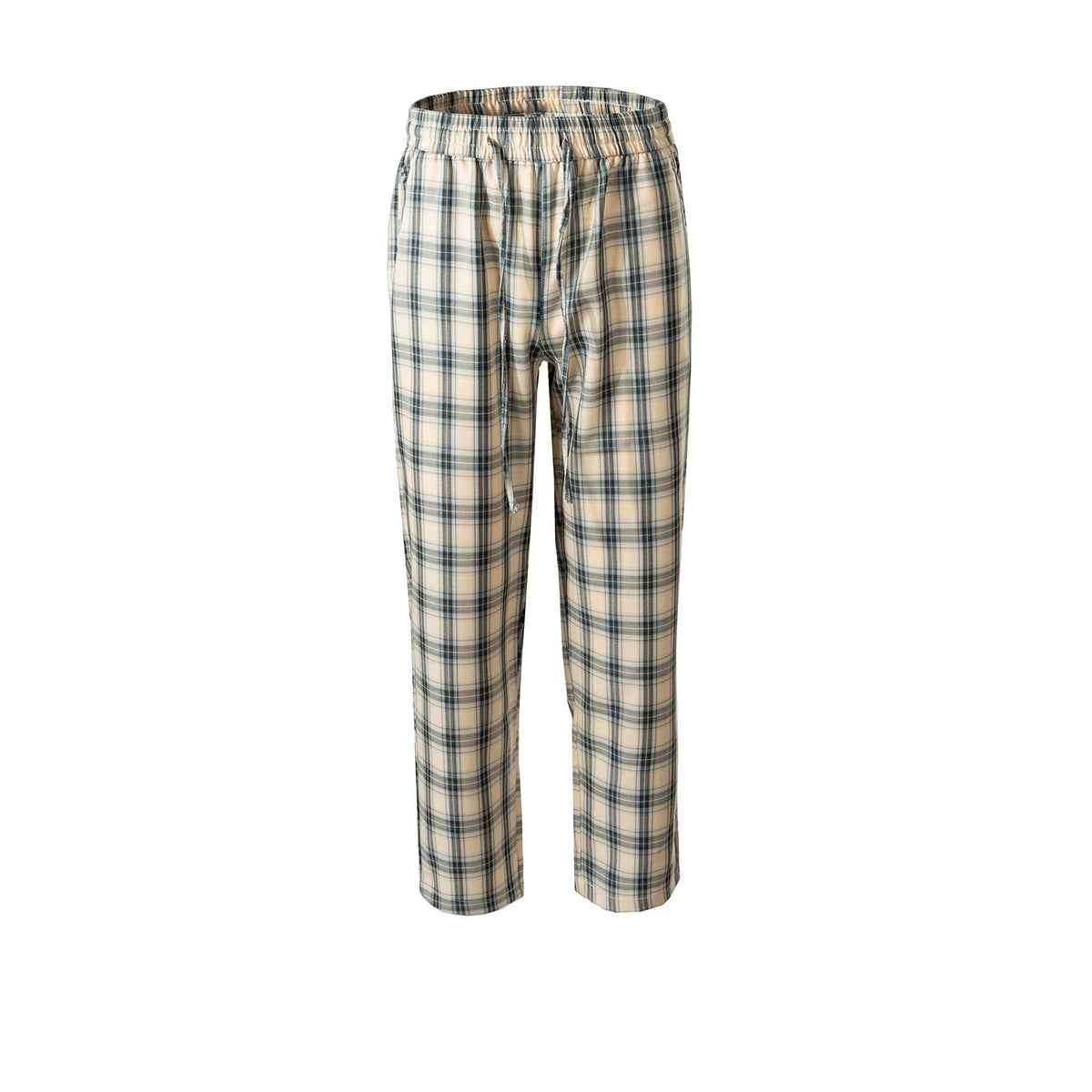 Mens Vintage Pants Drawstring Cotton Casual Plaid Pants MIJKO