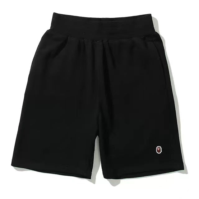 Embroidered small label shark shorts male and adolescent solid color five-point pants casual straight beach pants