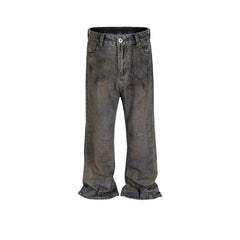 Men Vintage Pants micro-wide-footed trousers washed old jeans MIJKO