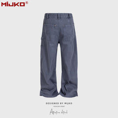GGGard MIJKO series men's clothing women's deconstruction design trousers men's and women's same style embroidered decorative small ties slim jeans multi-size