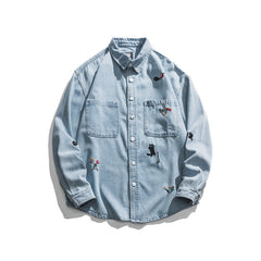 Veste en jean vintage, chemise ample de printemps, hauts pour hommes, veste en jean décontractée pour hommes