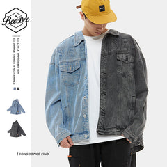 Veste en jean de printemps pour homme, ample et décontractée, bicolore, taille plus