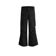 Mens Vintage Pants Multi-Pocket Trousers Pleated Zipper Flared Wide Feet High Street Casual Pants MIJKO