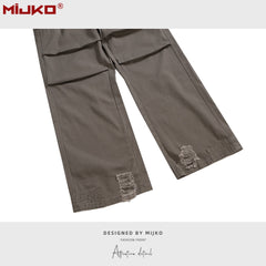 Mens Vintage Pants Ripped Straight Jeans MIJKO