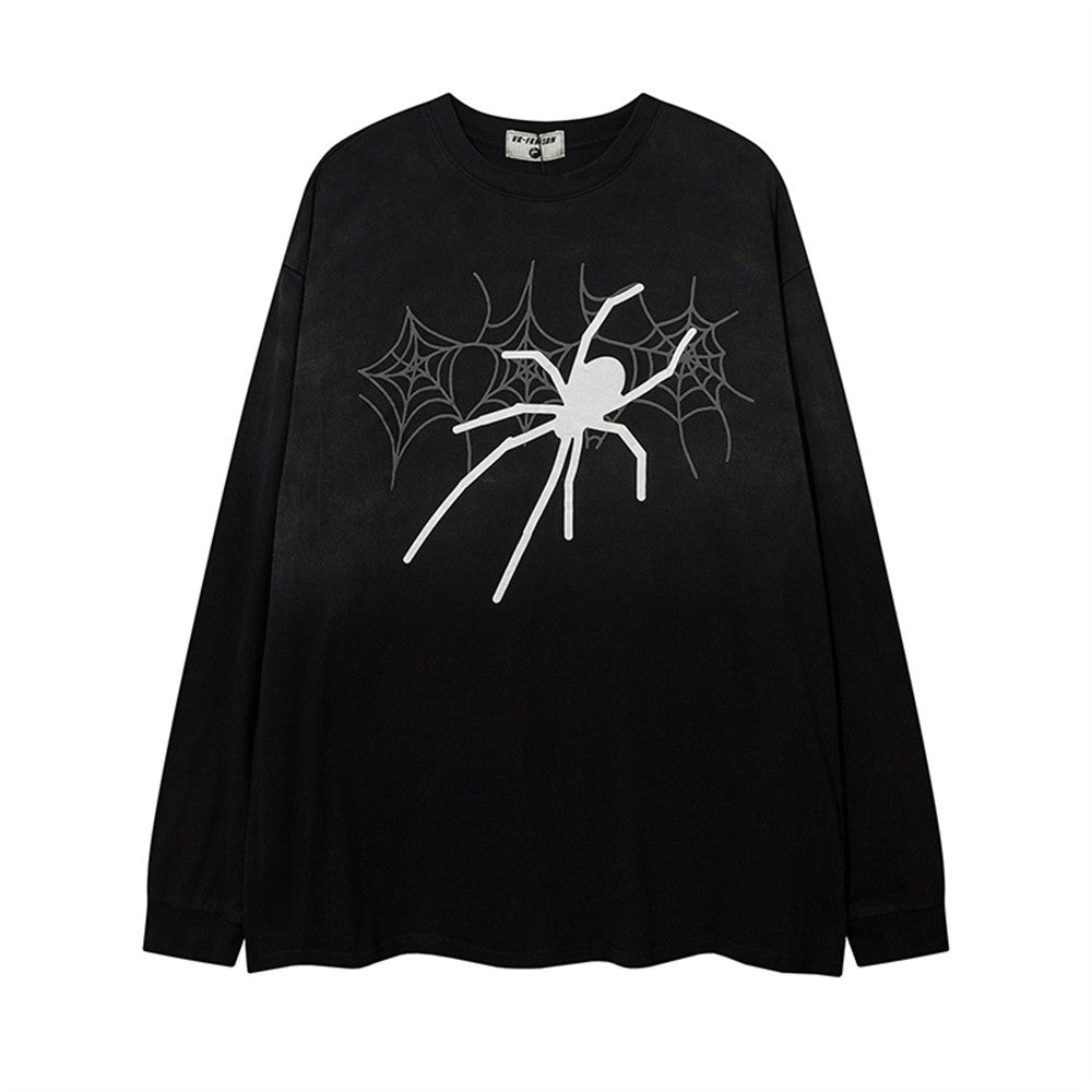 Men Long Sleeve T Shirt Dark Style Personality Spider Print