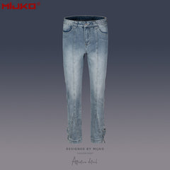 Mens Vintage Pants Slim-Fit Zip Wide-Foot Jeans MIJKO