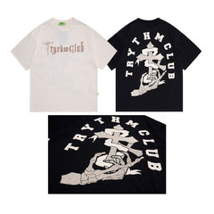 T-shirt homme imprimé T-shirt manches courtes Hommes et femmes Couple ample Rétro vieilli
