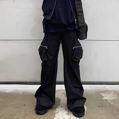 Men Vintage Pants Casual trousers three-dimensional pocket micro-zipper overalls MIJKO