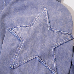 Men Long Sleeve T Shirt Old Washing Water Paste Cloth Embroidery Five-Pointed Star