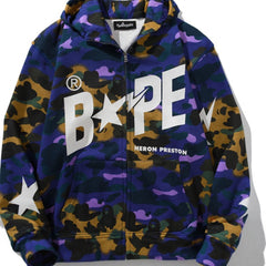 2026 starry sky camouflage ape head new trendy brand joint ride series shark letter lightning printing hooded cardigan sweater outside