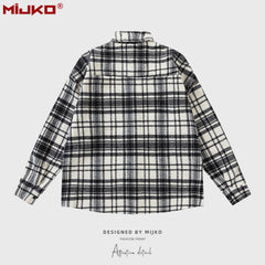 GGGard MIJKO series men's clothing women's plaid printing high street shirt men's and women's same arc hem shoulder three-color shirt multi-size