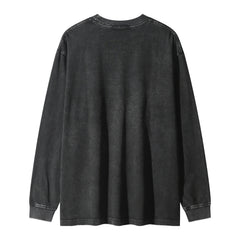 Men Long Sleeve T Shirt Cartoon Characters Printed Washed Old Loose