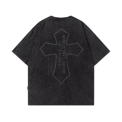 Men T Shirt Printed Worn Looking Washed-out Short-Sleeved T-shirt Men and Women Style Retro