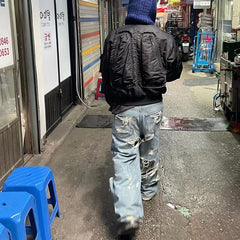 Men's Vintage Pants Men's Women's Bar Flavor Double Tassel Destroying Beggar Style Jeans MIJKO