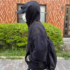 Mens Jacket Two-way Zipper Distress Hooded Sweater MIJKO