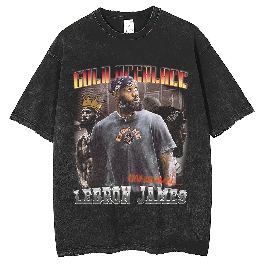 Mens T Shirts High Street Vintage Print Short Sleeve T-Shirt Hip Hop Crew Neck